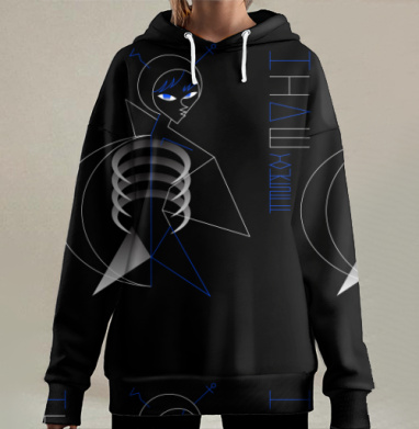 Абстрактный человек с птицей и костями внутри в абстракции, Hoodie Long Oversize 3D