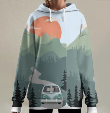 Путешествие автомобиля, Hoodie Long Oversize 3D