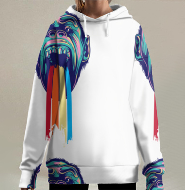 Орангутан извергает потоки цвета яркий животный образ, Hoodie Long Oversize 3D