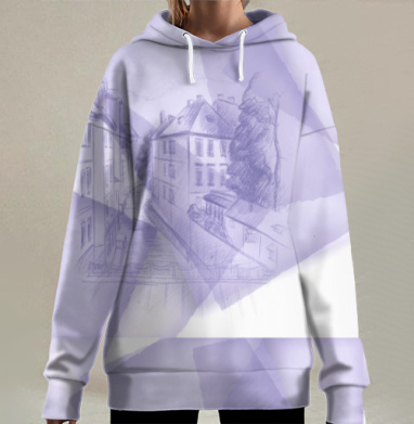 Арт-рисунок Городская перспектива в фиолетовых тонах, Hoodie Long Oversize 3D