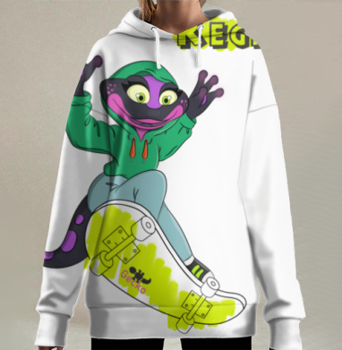 Активный скейтер геккон на доске Regina, Hoodie Long Oversize 3D