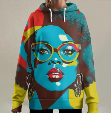 Яркая девушка в очках современный образ модный стиль, Hoodie Long Oversize 3D