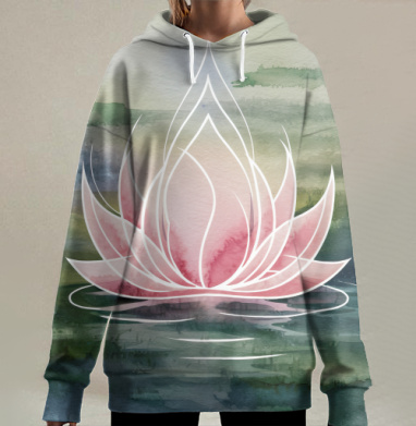 Медитативный лотос – символ гармонии и света, Hoodie Long Oversize 3D
