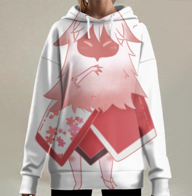 Чиби персонаж в стиле Sky с сакурой и сердечком, Hoodie Long Oversize 3D