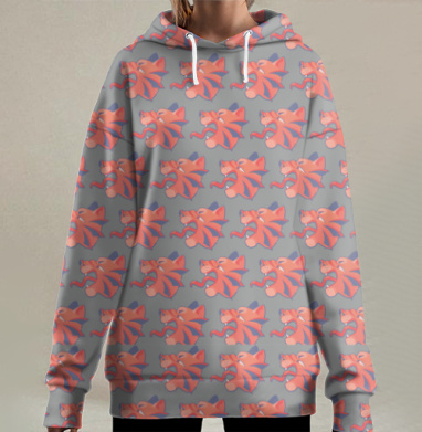 Рыжие тигры на голубом фоне с высунутым языком паттерн, Hoodie Long Oversize 3D