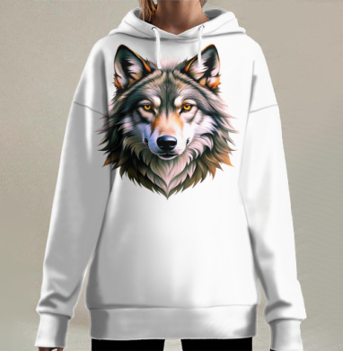 Яркая голова волка символ дикой природы, Hoodie Long Oversize 3D