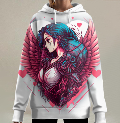 Девушка с крыльями и кибернетической бронёй в сердце, Hoodie Long Oversize 3D