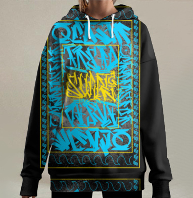 Энергичное уличное граффити о свободе на волнах мысли и духа, Hoodie Long Oversize 3D