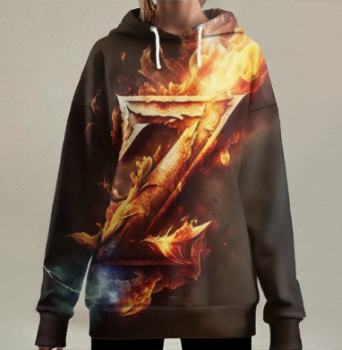 Пылающая буква Z горящий символ времени символ эпохи, Hoodie Long Oversize 3D