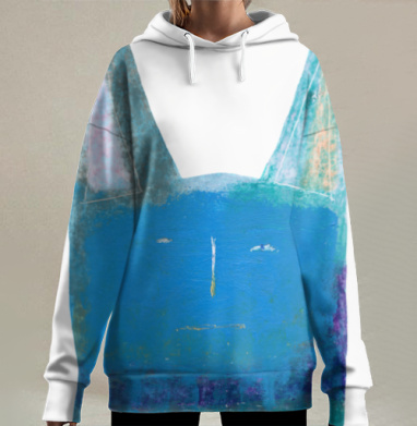 Синий задумчивый кот с крупными ушами, Hoodie Long Oversize 3D