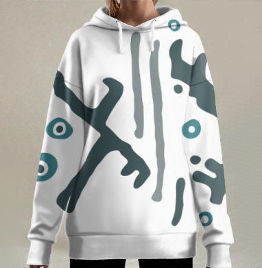 Абстрактная морская композиция в синем и сером в спокойных тонах, Hoodie Long Oversize 3D