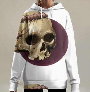 Сколопендра ползущая по черепу мрачная иллюстрация, Hoodie Long Oversize 3D