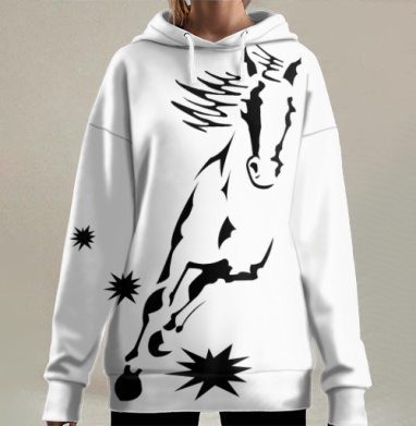 Скачущий конь энергия свобода мощь дуги, Hoodie Long Oversize 3D