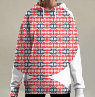 Красно синий узор с геометрическими мотивами и активным ритмом, Hoodie Long Oversize 3D