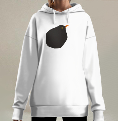 Толстый чёрный дрозд с ярким клювом толстый чёрный дрозд, Hoodie Long Oversize 3D