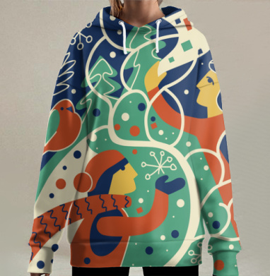 Волшебство зимнего праздника в графике, Hoodie Long Oversize 3D
