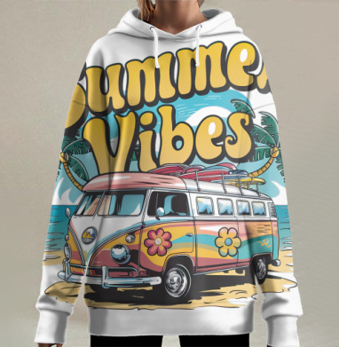 Ретро Фургон Лето Пальмы Лето Пальмы, Hoodie Long Oversize 3D