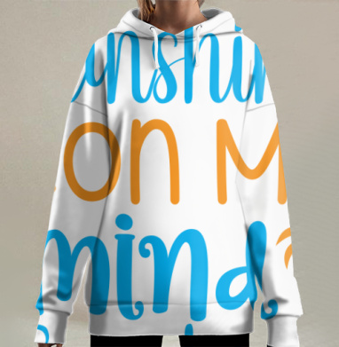 Солнечное настроение с надписью солнце на мыслях черном фоне, Hoodie Long Oversize 3D