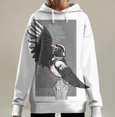 Элегантная поющая ворона в жемчужных бусах поющая ворона дива, Hoodie Long Oversize 3D