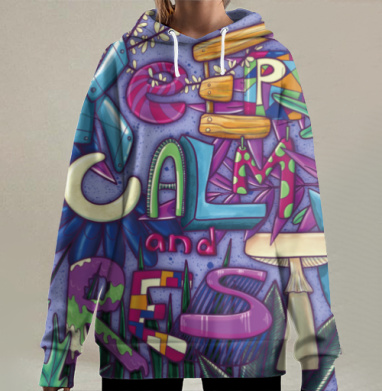 Яркая иллюстрация KEEP CALM and REST с природным мотивом, Hoodie Long Oversize 3D
