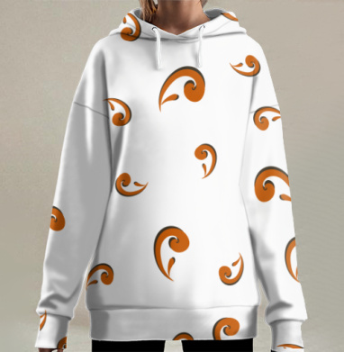 Плавные оранжевые завитки создают узор, Hoodie Long Oversize 3D