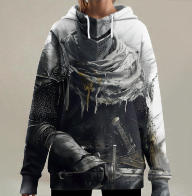 Средневековый рыцарь готов к бою на мечах, Hoodie Long Oversize 3D