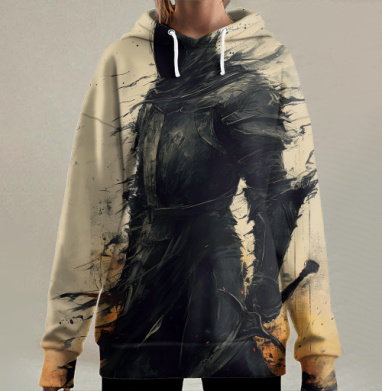 Средневековый рыцарь тьмы с мечом воин, Hoodie Long Oversize 3D