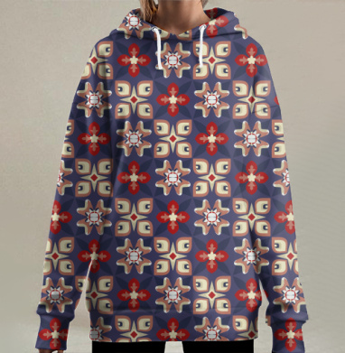 Узорчатый принт с геометрическими цветами очень красивый узор, Hoodie Long Oversize 3D