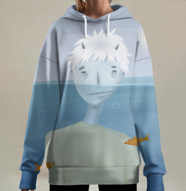 Таинственный погружённый гуманоид с рогами, Hoodie Long Oversize 3D