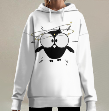 Удивленная сова со звездами вокруг головы с забавными деталями, Hoodie Long Oversize 3D