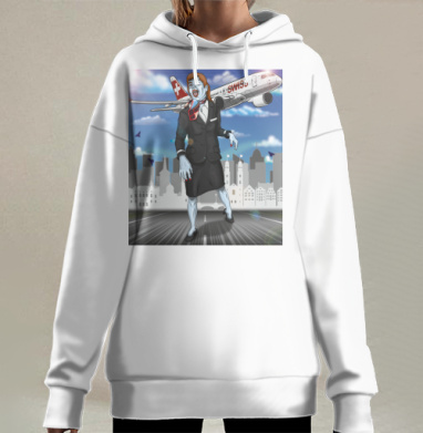 Зомби стюардесса бродит у самолета SWISS, Hoodie Long Oversize 3D