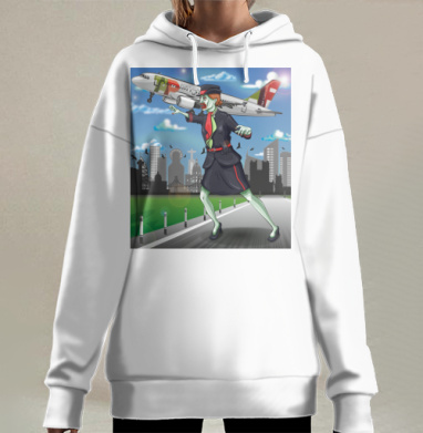Зомби-стюардесса атакует, самолет улетает прочь, Hoodie Long Oversize 3D