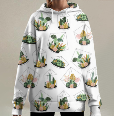 Тропический террариум с тропическими растениями, Hoodie Long Oversize 3D