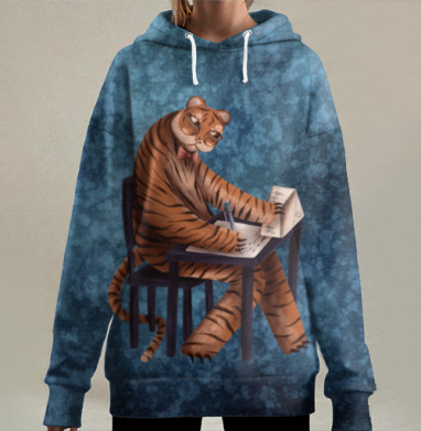 Тигр в галстуке: Контраст силы и интеллекта, Hoodie Long Oversize 3D