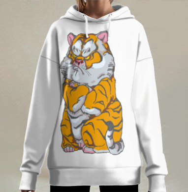 Упрямый маленький тигр сердитый взгляд, Hoodie Long Oversize 3D