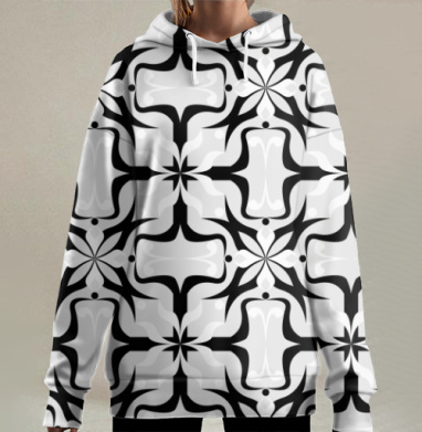Черно Белая Геометрическая Симметрия Весна Лето, Hoodie Long Oversize 3D