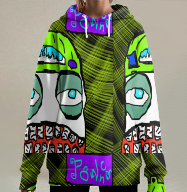 Мрачный кислотный монстр с глазами рот война атака, Hoodie Long Oversize 3D