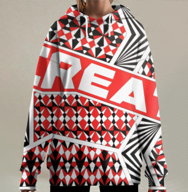 Яркое творчество в красных черных геометрических узорах, Hoodie Long Oversize 3D