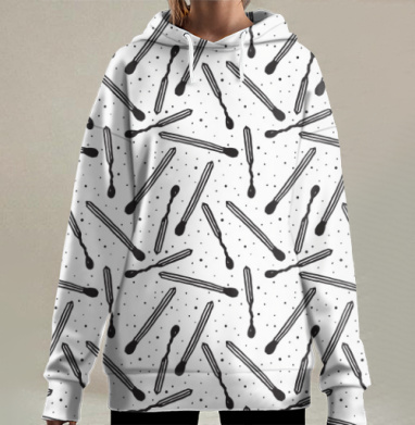 Узор из спичек и их обгорелых остатков, Hoodie Long Oversize 3D