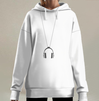 Подвеска с наушниками черно серый минимализм аксессуар, Hoodie Long Oversize 3D