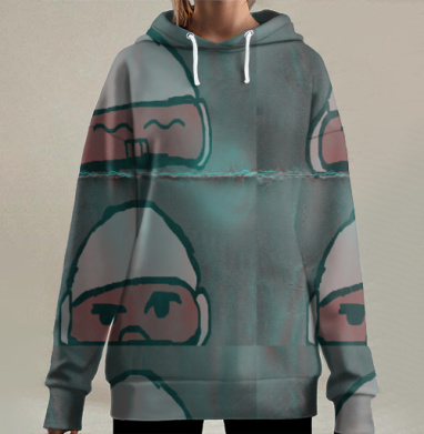 Два лица эмоциональный контраст граффити urban art, Hoodie Long Oversize 3D