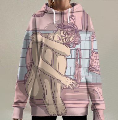 Женская фигура в пастельных тонах уединения, Hoodie Long Oversize 3D