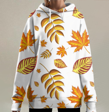 Осенние желтые листья на сером фоне осень листва, Hoodie Long Oversize 3D