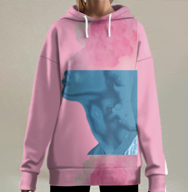 Синяя голова с розовым дымом летящими мыслями, Hoodie Long Oversize 3D