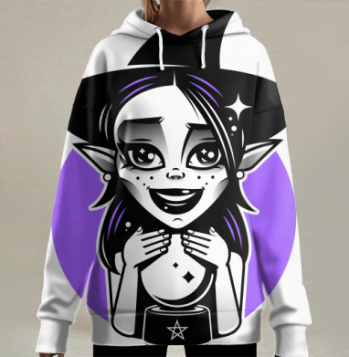Милая ведьма магия юная Гадалка / Cute witch magic young Fortune teller, Hoodie Long Oversize 3D