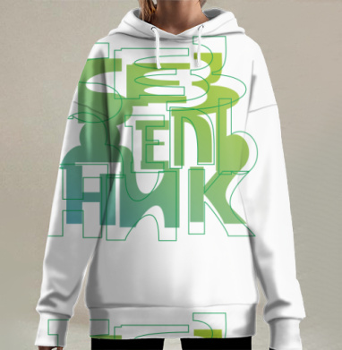 Абстрактная геометрия зеленых оттенков глубины, Hoodie Long Oversize 3D