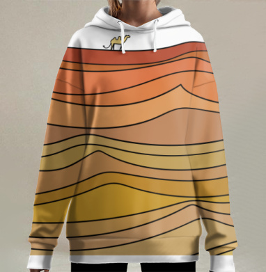 Верблюд шагает по бескрайней пустыне в одиночестве море одиночества, Hoodie Long Oversize 3D