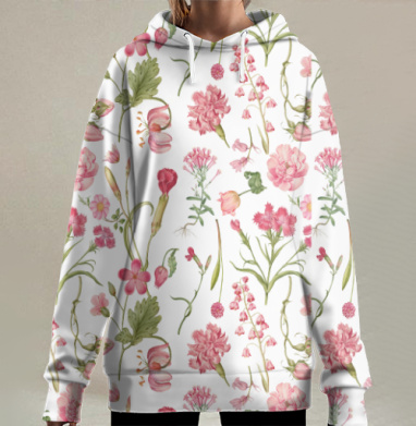Винтажные розовые цветы весеннее утро нежность красоты, Hoodie Long Oversize 3D