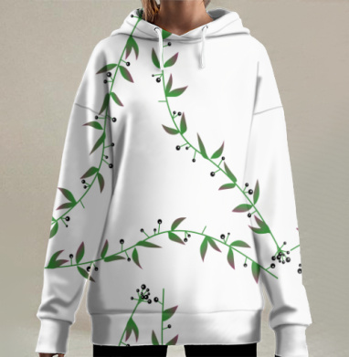 Веточки белладонны с ягодами зеленым коричневым бордовым серым, Hoodie Long Oversize 3D