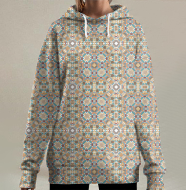 Геометрический орнамент с мозаикой и калейдоскопическим эффектом, Hoodie Long Oversize 3D